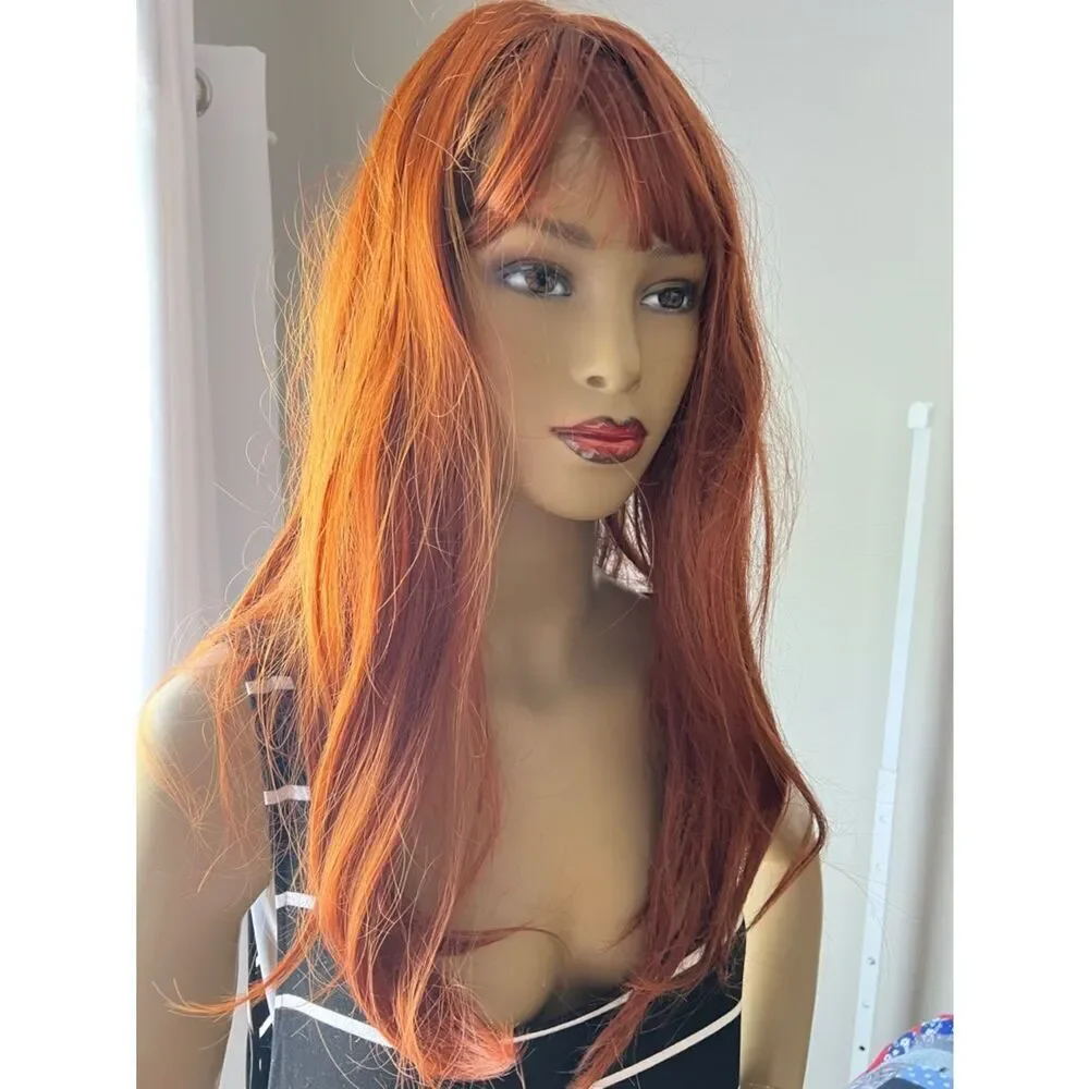 Amazon Women's Long Fringe Wig in Copper Orange Red
